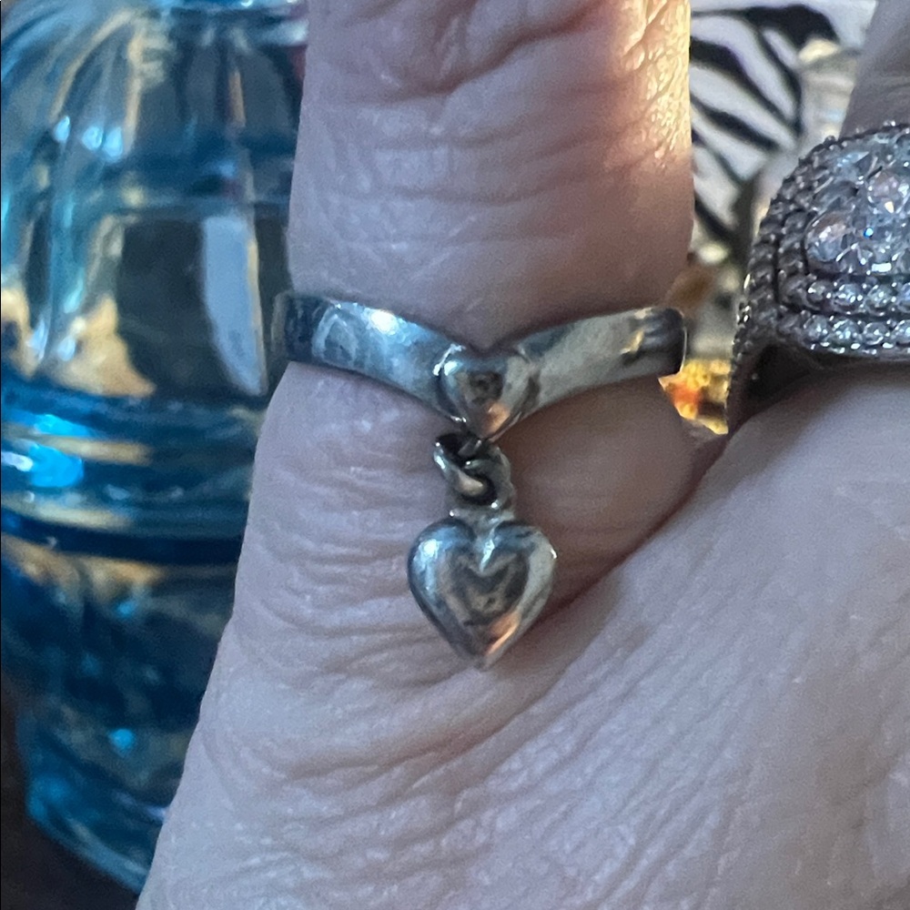 Sterling Silver Heart Dangle Ring - Silver - image 4